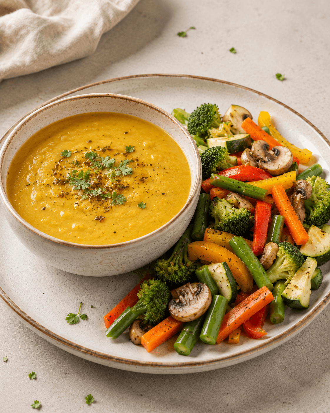 Moong Dal Soup & Sautéed Veggies